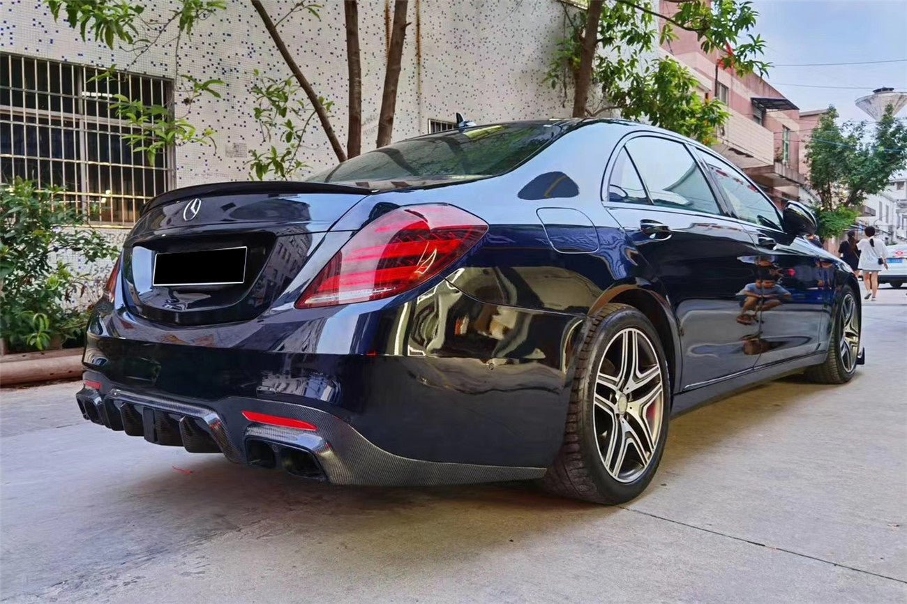 2017 - 2020 Mercedes Benz S63 W222 Sedan BRS Style Rear Diffuser w/ LED Light and Exhaust Tips
